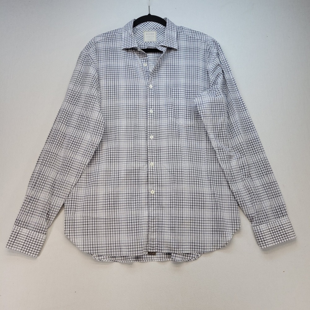 Billy Reid Button Down Shirt Mens Large Blue Plaid Standard Cut Made in Italy